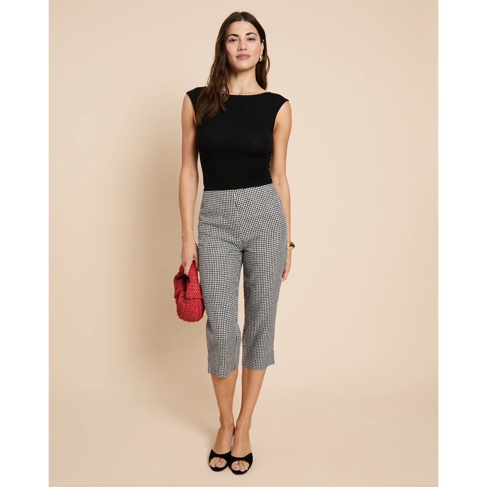 NWT Kourt Beyonca Linen Cotton Capri in Black Gingham - Size 6